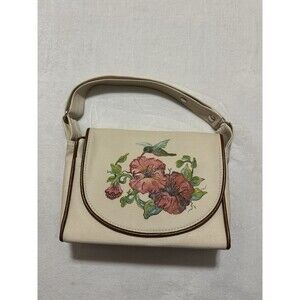 The Original Florida Keys Handbag Leather Hummingbird Pink Flower~ Hand Painted